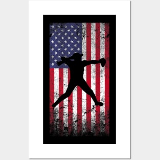 American Flag Man Softball Player Posters and Art
